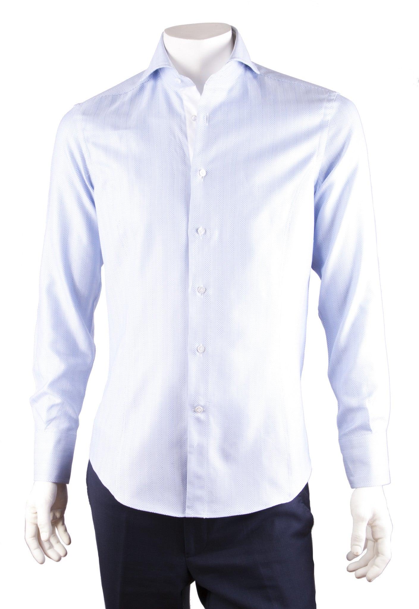 Blue Herringbone Cotton Twill Dress Shirt