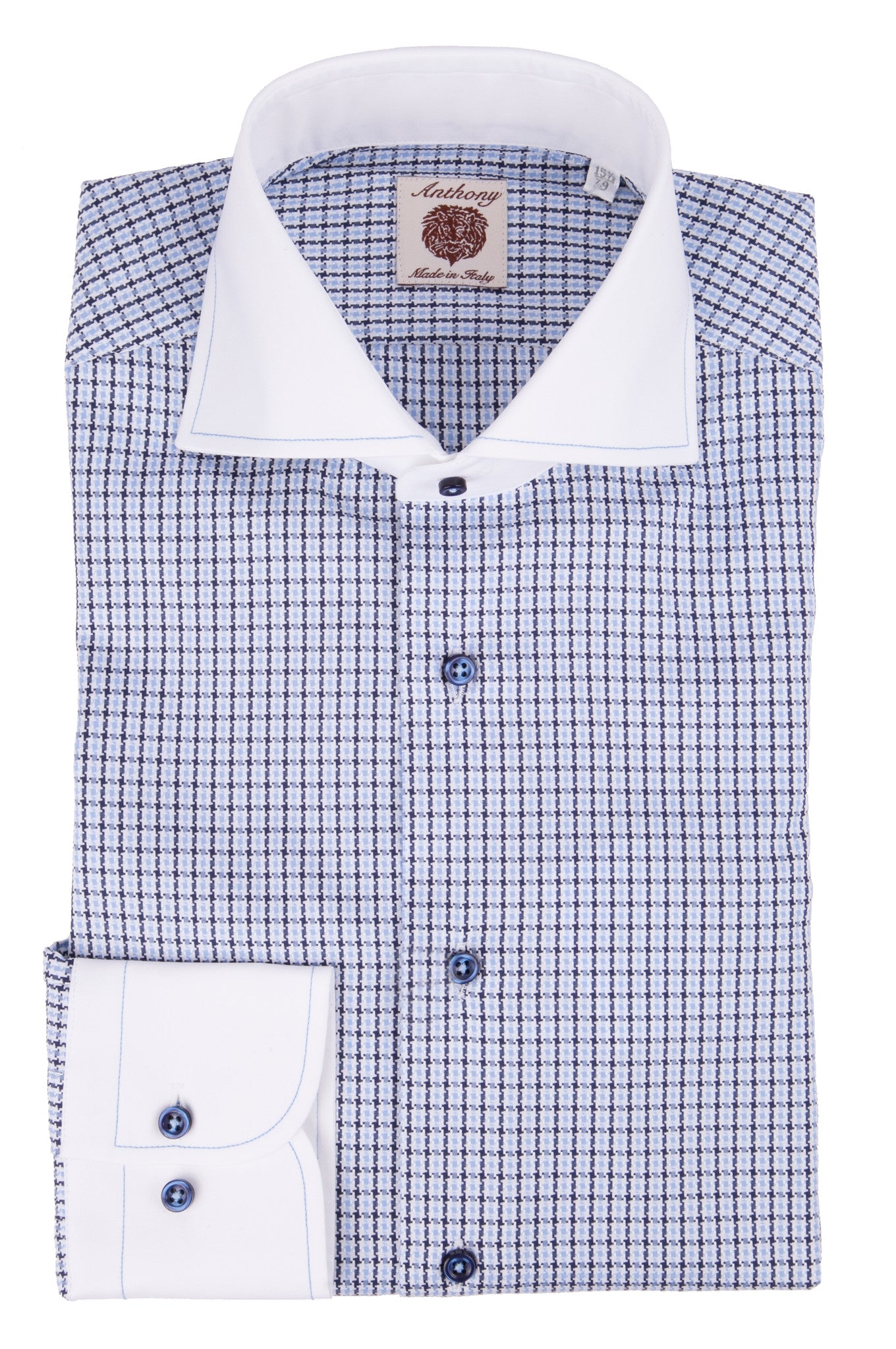 Two-Tone Check Print Cotton Dress Shirt