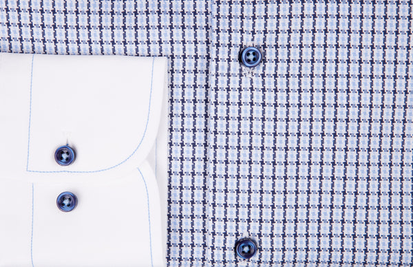 Two-Tone Check Print Cotton Dress Shirt