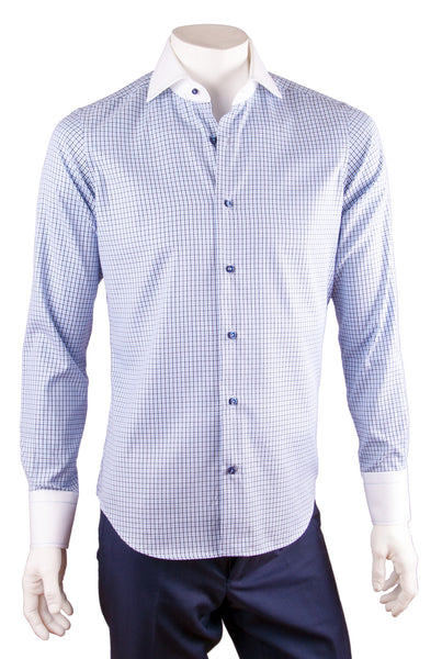 Two-Tone Check Print Cotton Dress Shirt