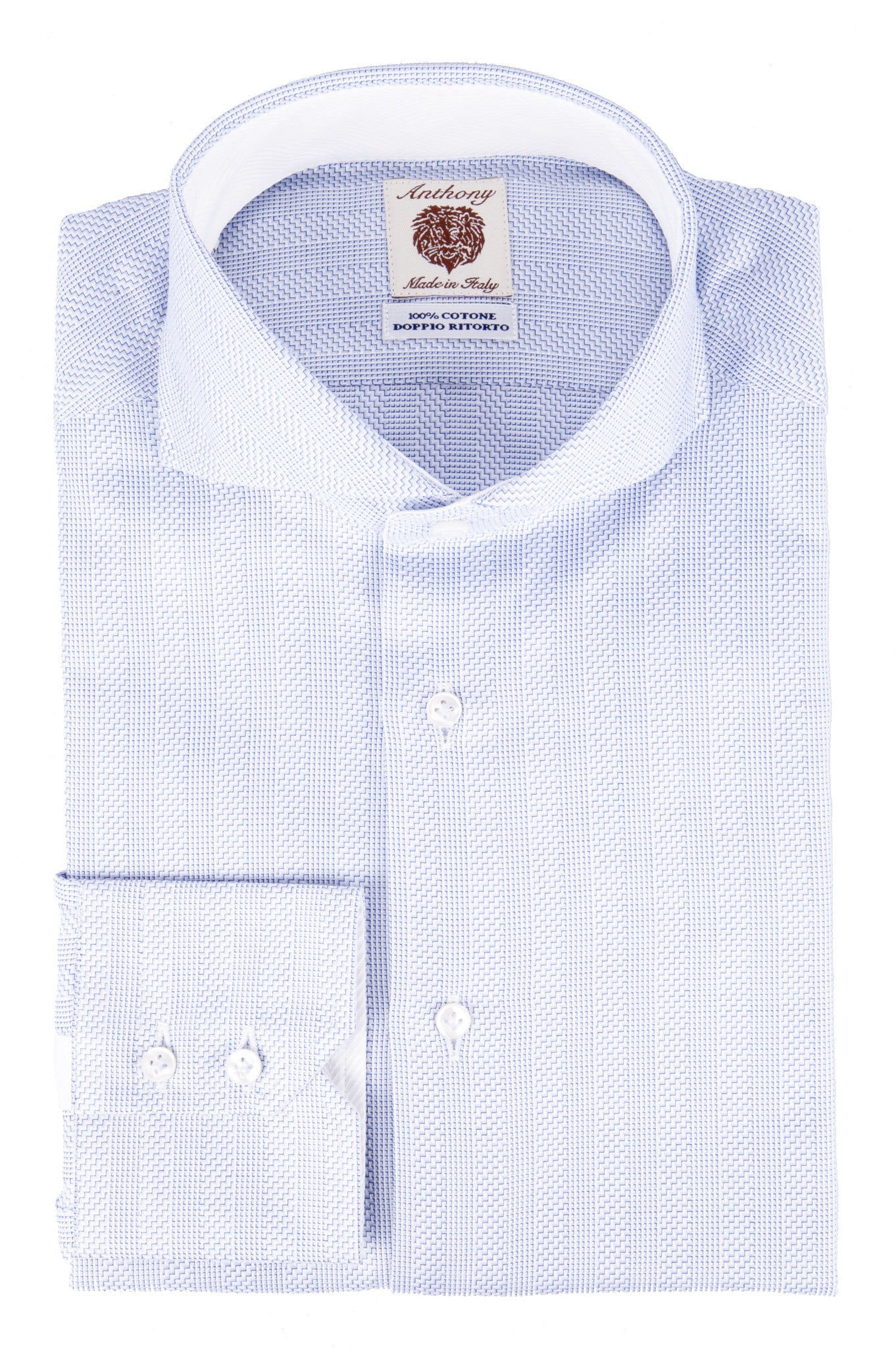 Blue Herringbone Cotton Twill Dress Shirt