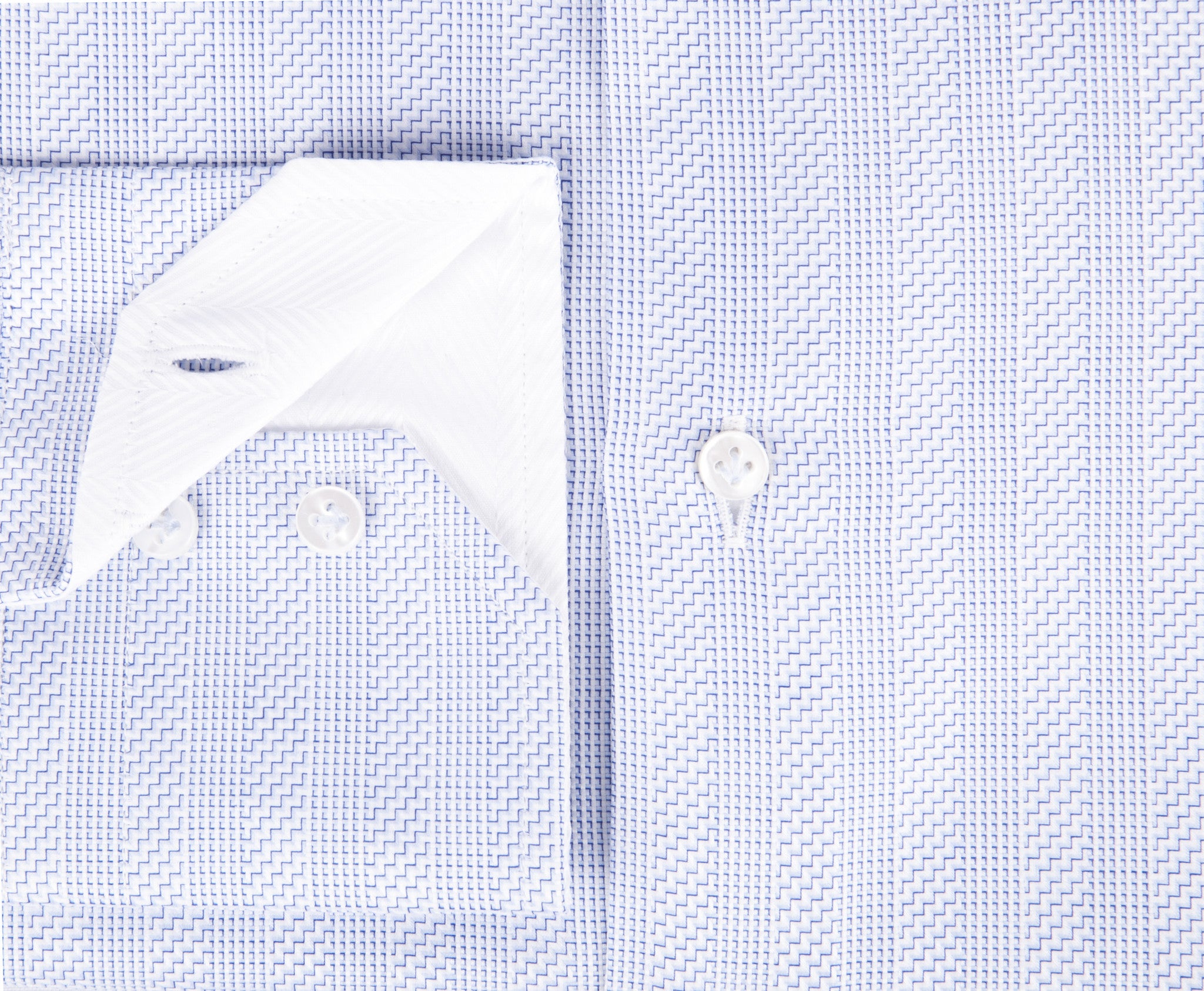 Blue Herringbone Cotton Twill Dress Shirt