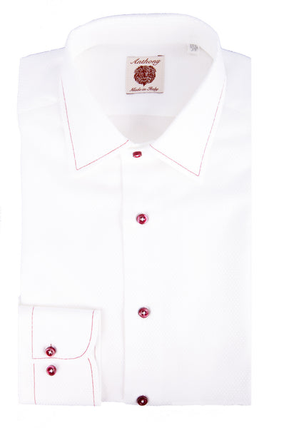 White Pique Print Dress Shirt