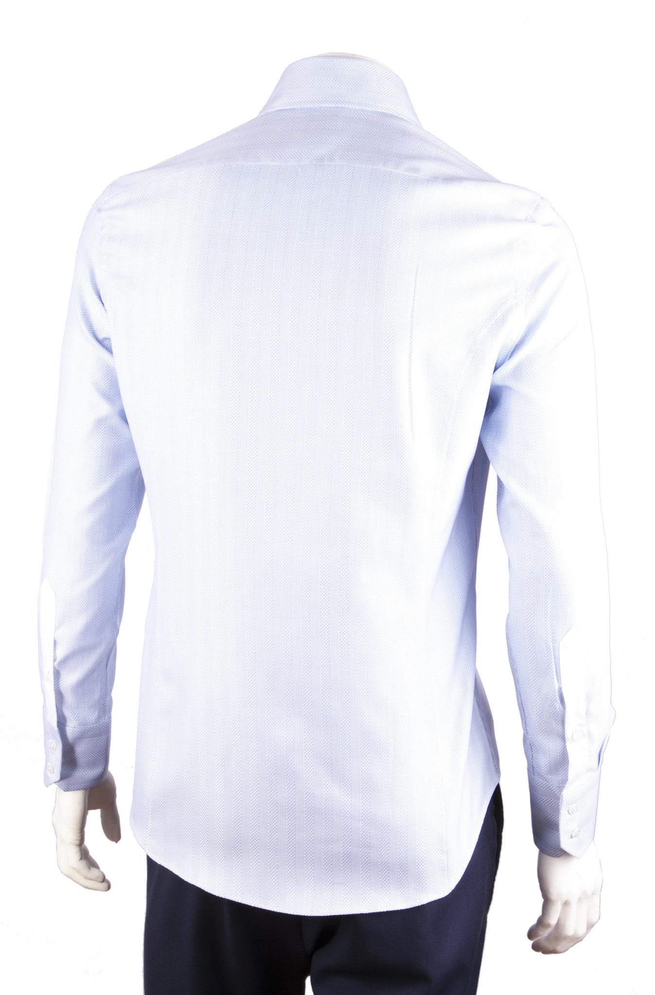 Blue Herringbone Cotton Twill Dress Shirt